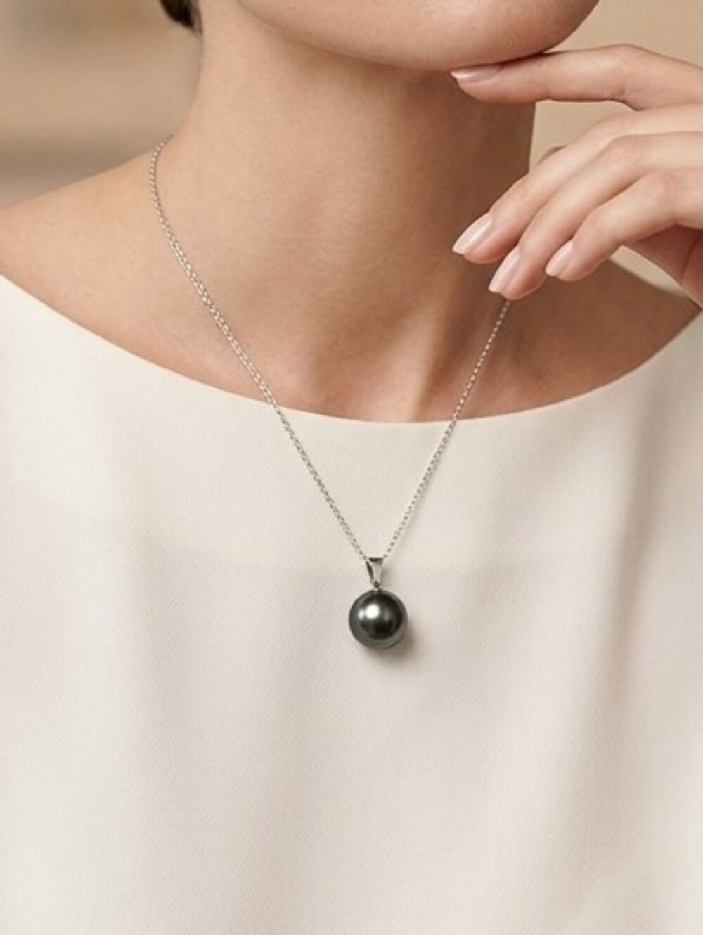 Stainless Steel  Imitation Tahitian Pearl Pendant Necklace - Gray Pearl